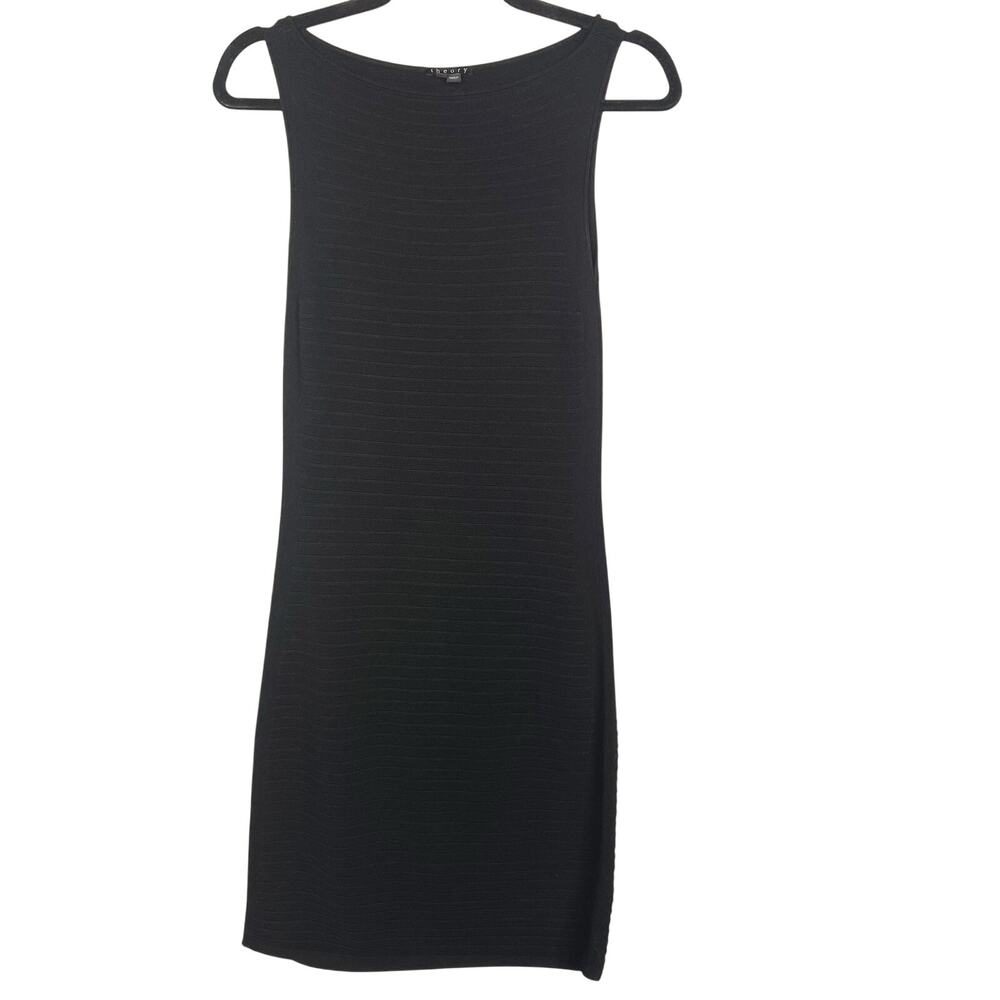Theory Small Black Abrissa Prosecco Rib Knit Sleeveless Bodycon Sheath Dress S